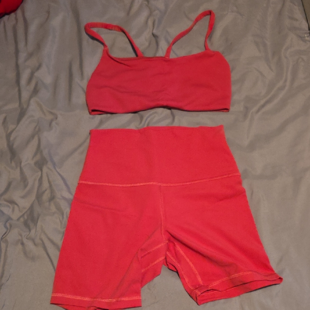 Red Women's Two-Piece Lounge Set - Crop Tank & High-Waist Shorts